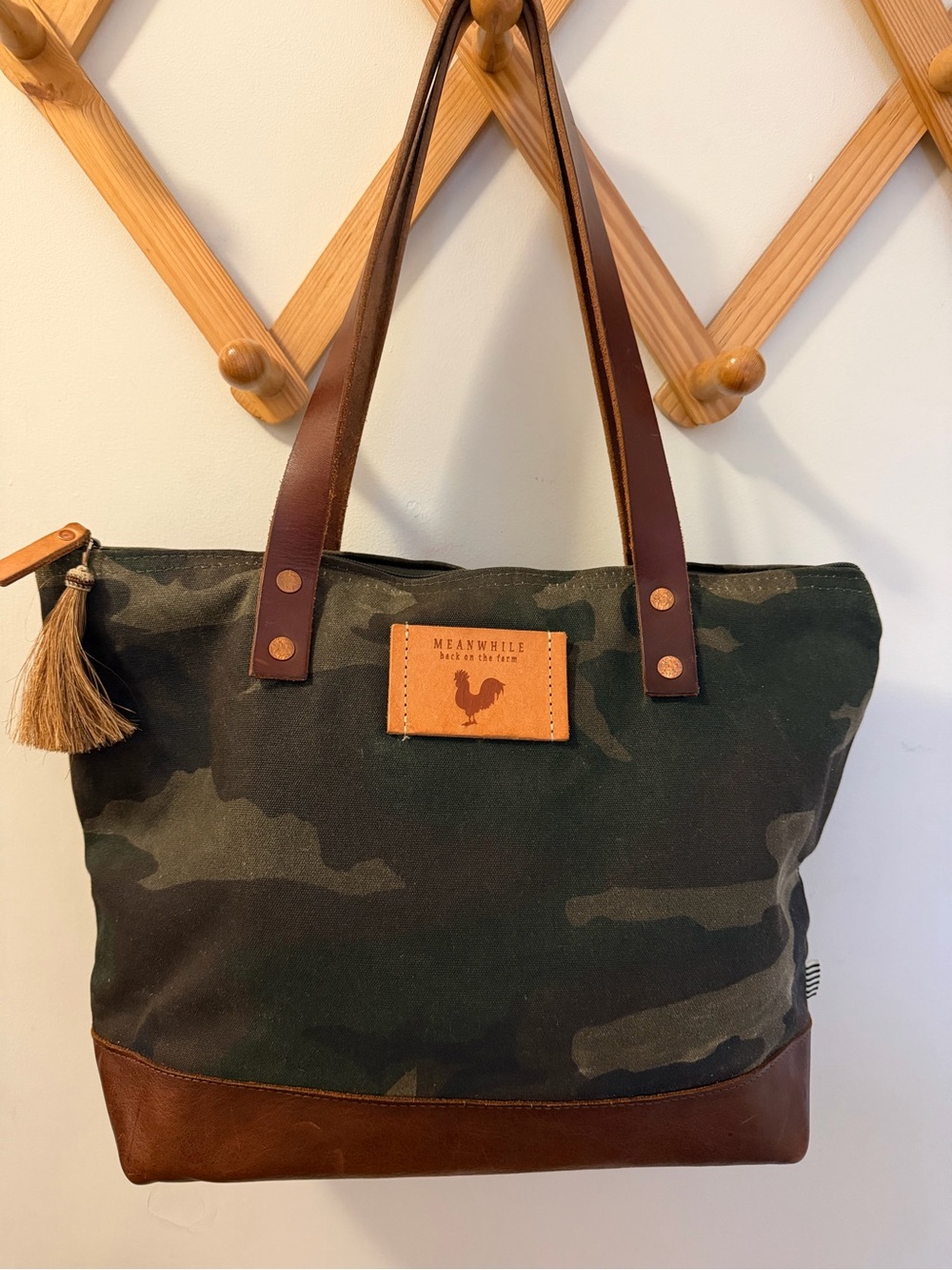 Meanwhile Back on the Farm Camo Waxed Canvas Day Tote